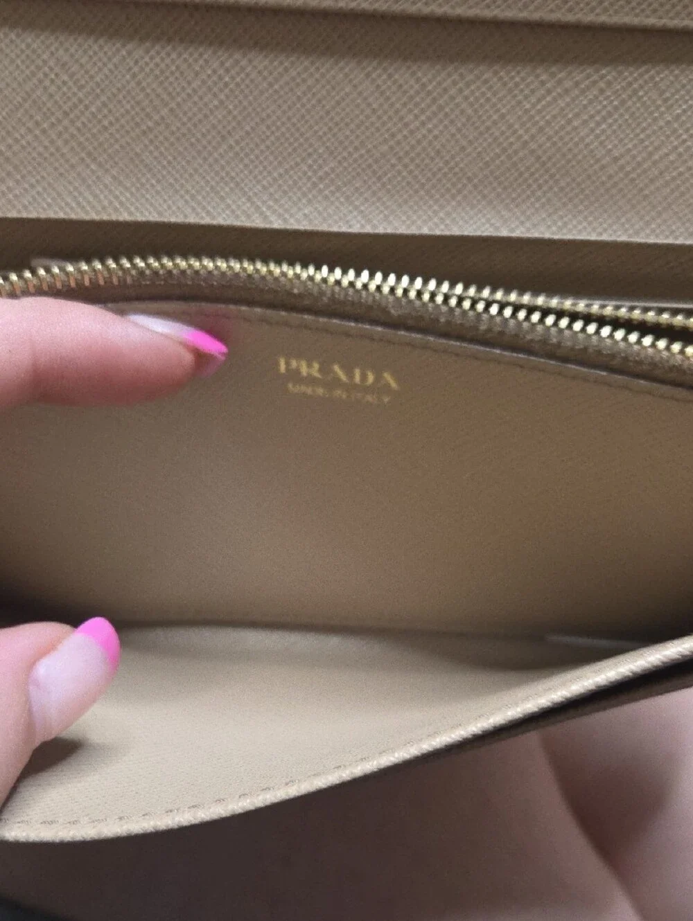Prada Beige Saffiano Fiocco  Bow-Accent Wallet with Gold Plaque